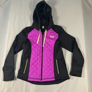 Fila Sport Women’s Medium Purple Black Quilted Full Zip‎ Hoodie Active Jacket